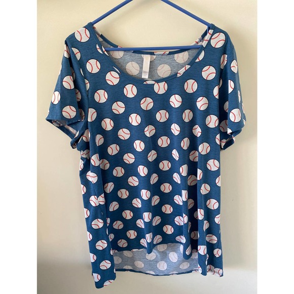 Lularoe Classic T UNICORN Tshirt Baseball print top Blue 2XL EUC - Picture 3 of 7
